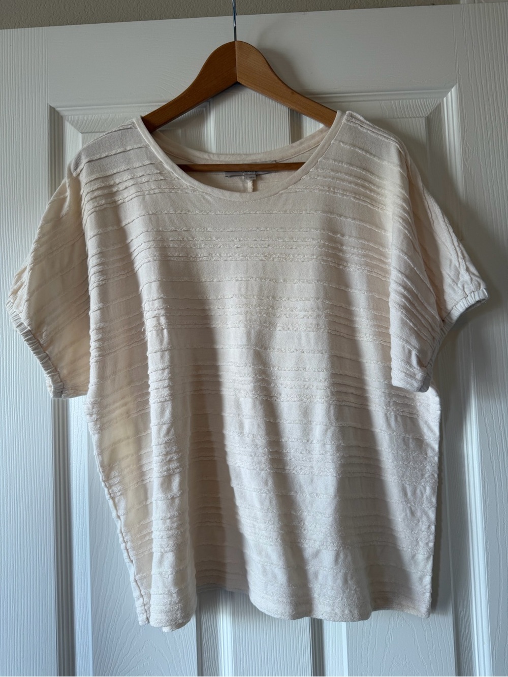 LOFT Cream Textured Striped Dolman Sleeve Knit Blouse